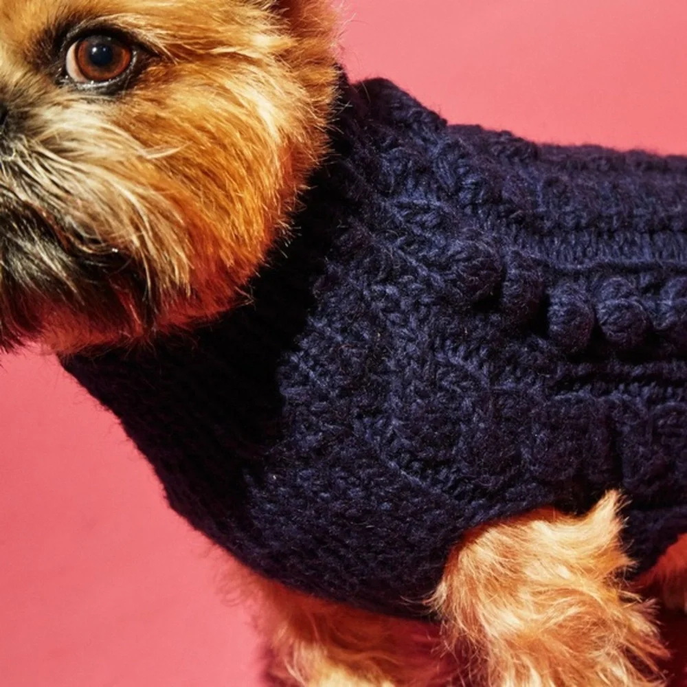 New! Ware of the Dog Cable Bobble Turtleneck Dog Sweater-Blue